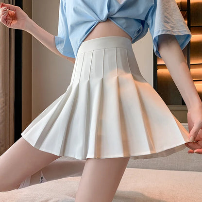 White Women Pleated Skirts Summer High Waist Zipper Girls Dancing JK Mini Skirts Black Fashion Student A Line Faldas