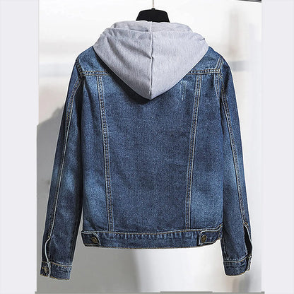 5xl Women Denim Chic Jacket Female Oversize Outerwear Loose Short Bf Hooded Jeans Coat Big Pocket Tops Spring Autumn