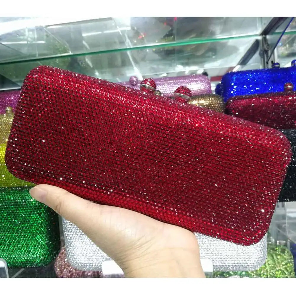 Wine Cheaper Crystal Rhinestones Women Evening Clutch Bag Bridal Wedding Clutches Party Dinner Prom Chain Shoulder Handbag Purse