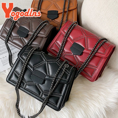 Yogodlns Vintage Rivet Chain Small Shoulder Bags For Women Flap Messenger Bag Fashion Small Square Bag Designer Handbag Bolsa