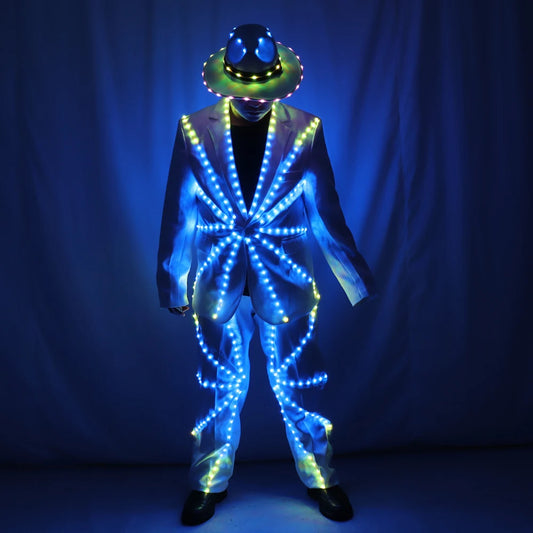 Full Color LED Suit Costumes Clothes Lights Luminous Stage Dance Performance Show Dress Growing Light Up Armor for Night Club