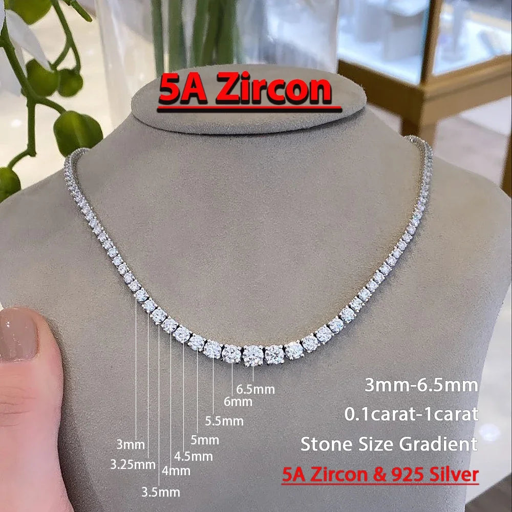 Full Moissanite Tennis Necklace with Certificate 3-5mm Size Gradient Diamond Necklaces for Women 925 Sterling Silver Neck Chain