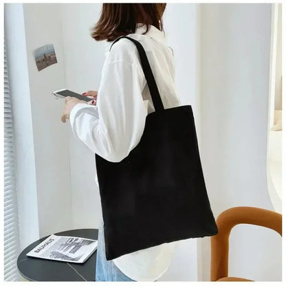 Large Capacity Black White Canvas Shoulder Tote Bag Folding Eco Cotton Handbag Reusable DIY Shoulder Bag Shopping Bag