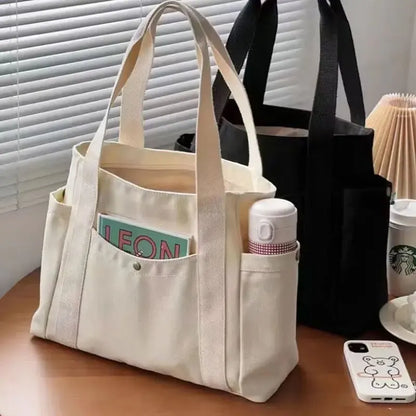 Large Capacity Canvas Tote Bags Solid Letter Versatile Handbag for Commuter Work Student Class Underarm Women's Bag shopping bag