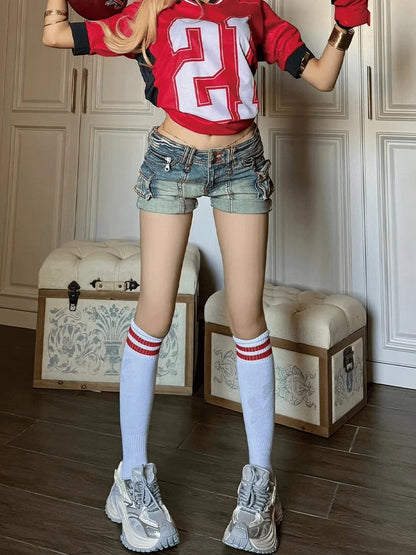 Summer Women 2000s Gyaru Jean Shorts Low Rise Denim Hot Cargo Pants Japanese Trashy Y2k Streetwear Harajuku Fashion Grunge Kpop