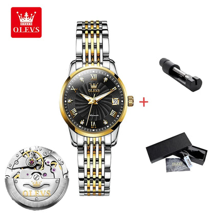 OLEVS Couple Watches Automatic Mechanical Luxury Stainless Steel Waterproof Cyclone Dial Lovers Watch Gift Set Relogio Masculino