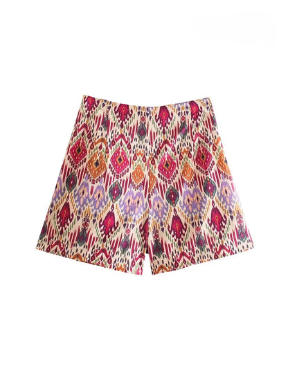 ASDS Women Fashion With Knotted Totem Print Shorts Skirts Vintage High Waist Side Zipper Female Skirts Mujer