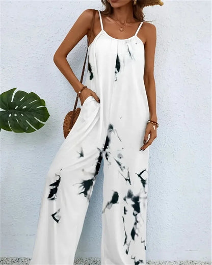 Spring and summer  ladies digital printing color gradient sleeveless casual baggy jumpsuit