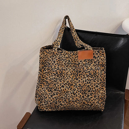 Oversized Leopard Prints Shoulder Bags for Women Deformable Canvas Large Capacity Shopping Totes  Winter New Luxury Handbags