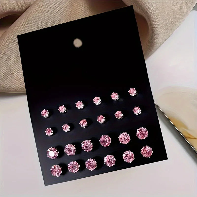 12 Pair/Lot White Shiny Wedding Stud Earrings Set For Women Men Crystal Jewelry Accessories Oorbellen Jewelry Earrings