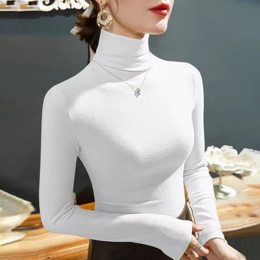 Fashion Autumn Winter Female Turtleneck Fleece Stretch Shirt Women Long Sleeve T-shirt Warm Basic Pullover Bottoming Tops