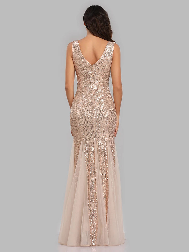 V-Neck Mermaid Dress with Shawl, Long Formal Prom Party Gown, Sequins Sleeveless, Sexy Evening Dress, Plus Size