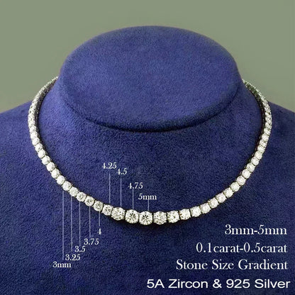 Full Moissanite Tennis Necklace with Certificate 3-5mm Size Gradient Diamond Necklaces for Women 925 Sterling Silver Neck Chain