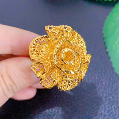 XUHUANG African Jewelry 24K Gold Color Large Women Rings Dubai Ethiopia Luxury Big Ring Suitable For Wedding And Party Gifts