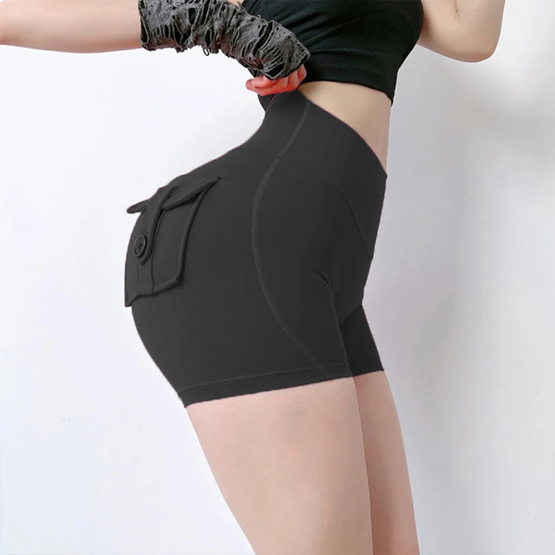 New Yoga Shorts With Pocket Women Sport High Waist Tights Buttocks Fitness Workout Leggings Push Up Gym Clothing Cycling Shorts