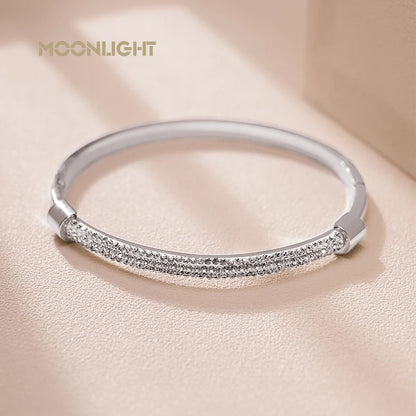 MOONLIGHT Fashion Cubic Zirconia Cuff Bangles for Women Trendy Titanium Steel Circular Classic Bracelet Female Jewelry Gift