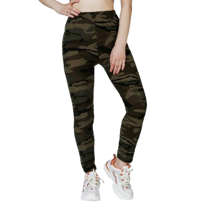 Camouflage Gray Green Tight Casual High Stretch Women's Leggings, Sporty And Sexy Fitness Retro Nine Point Pencil Pants