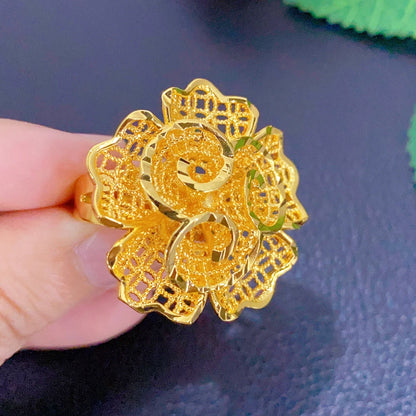 XUHUANG African Jewelry 24K Gold Color Large Women Rings Dubai Ethiopia Luxury Big Ring Suitable For Wedding And Party Gifts