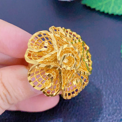 XUHUANG African Jewelry 24K Gold Color Large Women Rings Dubai Ethiopia Luxury Big Ring Suitable For Wedding And Party Gifts