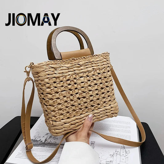 JIOMAY Women's Luxury Designer Handbag High Quality  Beach Tote Bags Summer Wallet Drawstring Closed Crochet Woven Bag Purse