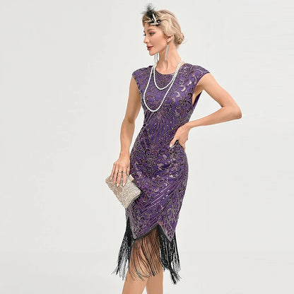 XXXL Women's 1920s Flapper Dress Big Round Neck Slip Dress Roaring 20s Great Gatsby Dress Vintage Annual Meeting Dress for Party