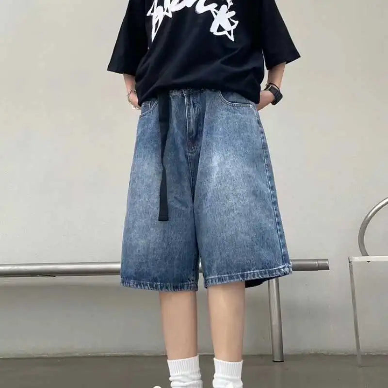 High Street Retro Blue Jeans Shorts Women Summer New Baggy Wide Leg Denim Half Pants Fashion Streetwear Y2k Clothing Oversize