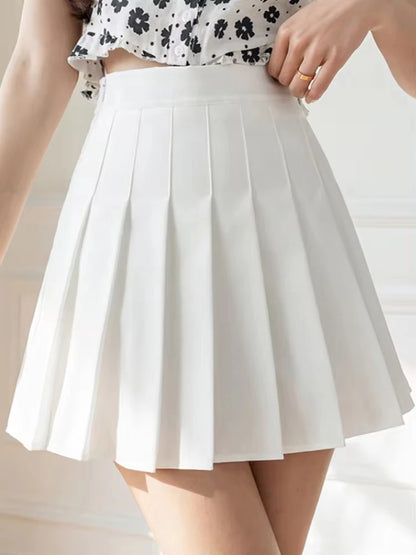 White Women Pleated Skirts Summer High Waist Zipper Girls Dancing JK Mini Skirts Black Fashion Student A Line Faldas