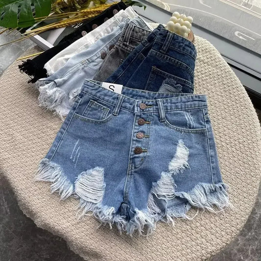 Vintage Fashion Casual Denim Shorts For Women High Waisted Slimming Wide Legs Trendy Ins Summer New Arrival