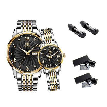 OLEVS Couple Watches Automatic Mechanical Luxury Stainless Steel Waterproof Cyclone Dial Lovers Watch Gift Set Relogio Masculino