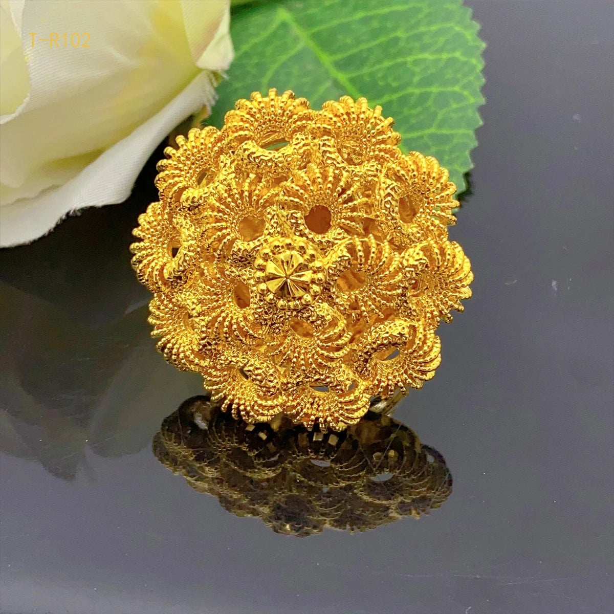 XUHUANG African Jewelry 24K Gold Color Large Women Rings Dubai Ethiopia Luxury Big Ring Suitable For Wedding And Party Gifts