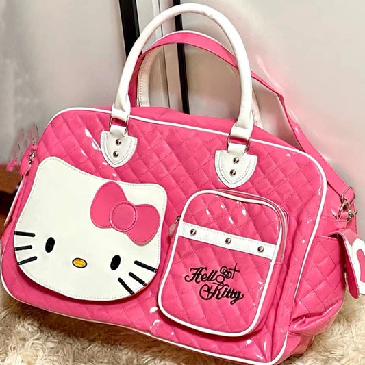 Sanrio Hello Kitty Large Capacity Crossbody Bag Pink Shoulder Bags For Women Y2k Sweet Girl PU Leather Handbag