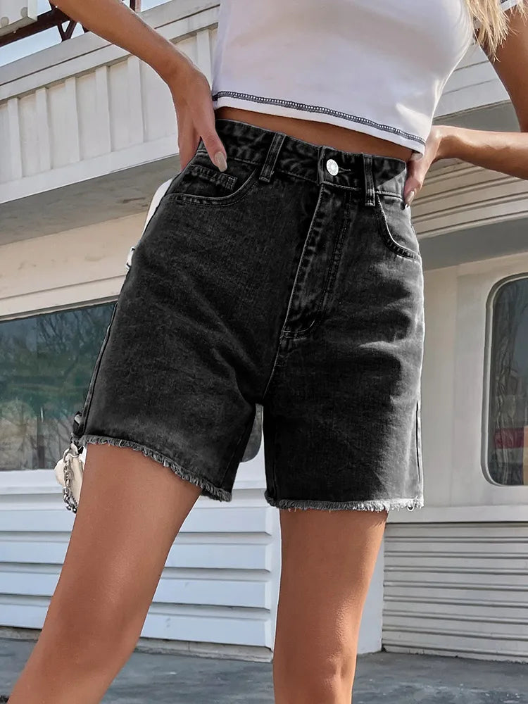 Streamgirl Blue Women's Denim Shorts Summer High Waist Casual Chic Loose Jean Shorts For Women Summer  Denim Short Femme