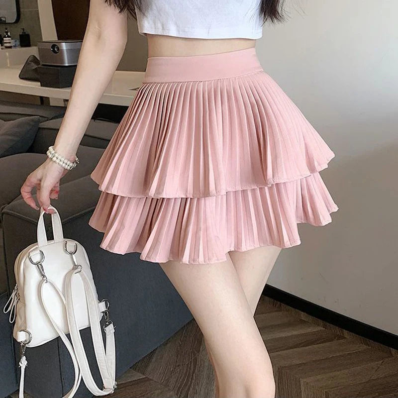 Mini Skirt Cute Sexy Balletcore Elastic High Waist Ball Gown Ruffle Patchwork Lolita Skirt Short Korean Sweet Y2K Women Clothing