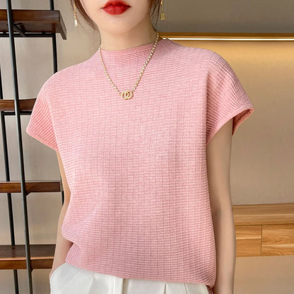 Summer Female T-shirts Short Sleeve Women O-neck Solid Color Fashion Women's Clothing Tee Mock Neck Casual Soft T Shirt Oversize