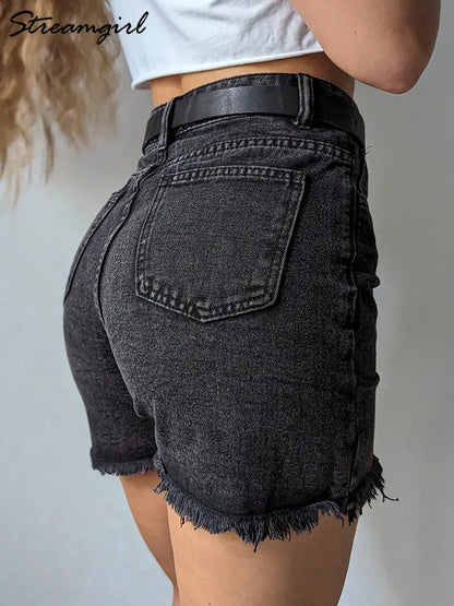 Streamgirl Blue Women's Denim Shorts Summer High Waist Casual Chic Loose Jean Shorts For Women Summer  Denim Short Femme