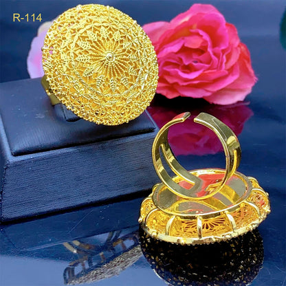 XUHUANG African Jewelry 24K Gold Color Large Women Rings Dubai Ethiopia Luxury Big Ring Suitable For Wedding And Party Gifts