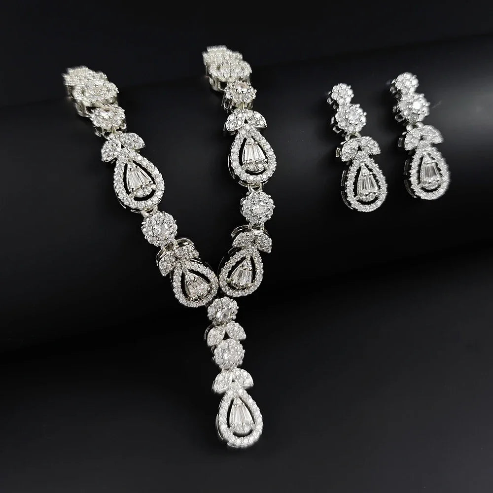 Moonso 2pcs Pack Fashion Pear Dubai Silver Color Bride Fashion for Women Lady Gift Jewelry  X7976-E7967