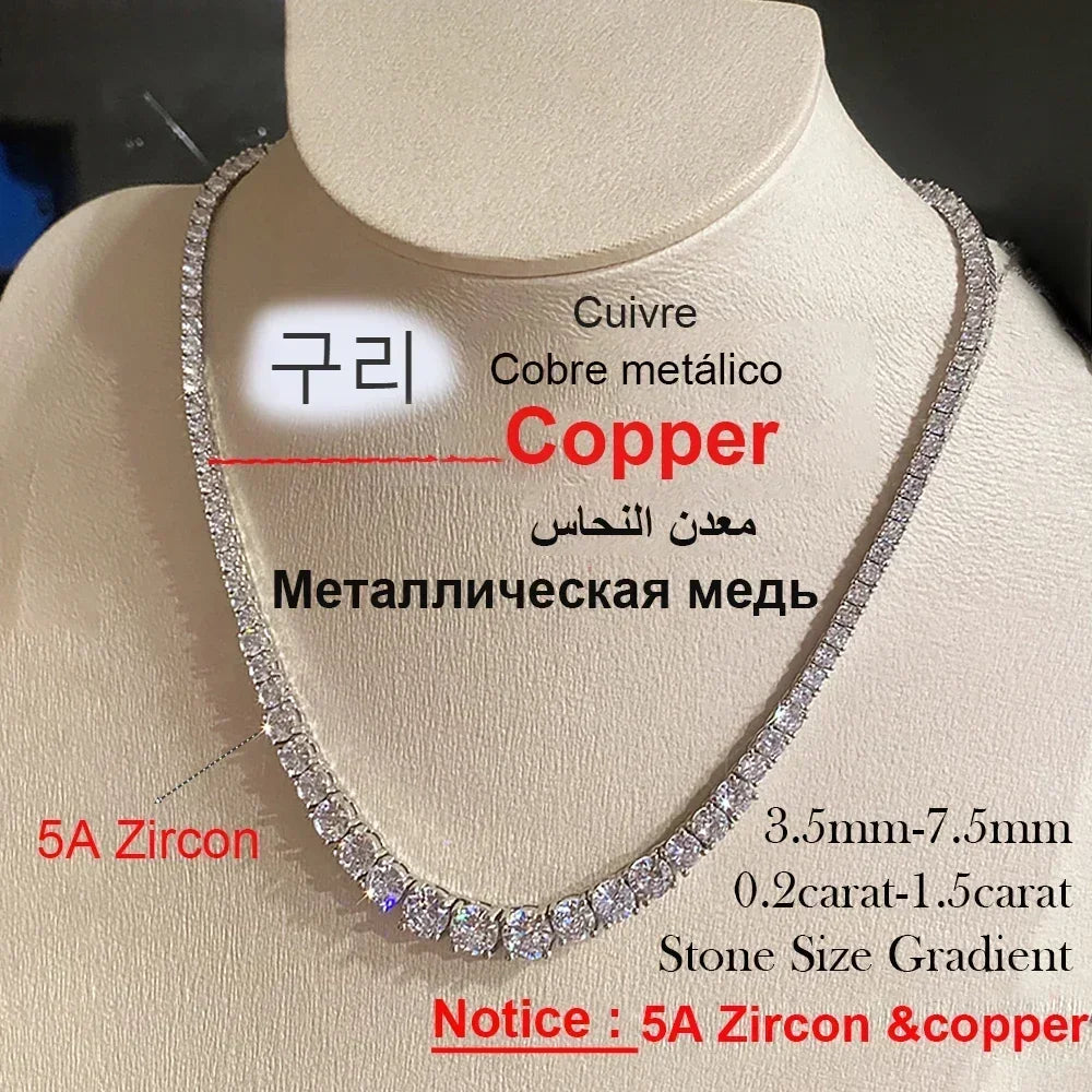 Full Moissanite Tennis Necklace with Certificate 3-5mm Size Gradient Diamond Necklaces for Women 925 Sterling Silver Neck Chain