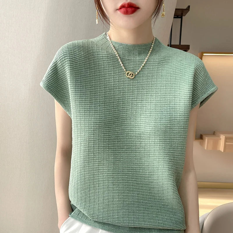 Summer Female T-shirts Short Sleeve Women O-neck Solid Color Fashion Women's Clothing Tee Mock Neck Casual Soft T Shirt Oversize