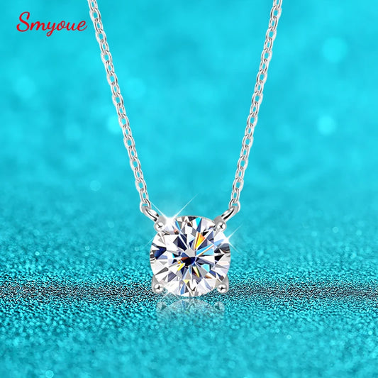 Smyoue White Gold Plated 1-10CT Moissanite Necklace for Women Classic Four Claws Pendant Wedding Jewelry 925 Sterling Silver GRA