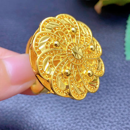 XUHUANG African Jewelry 24K Gold Color Large Women Rings Dubai Ethiopia Luxury Big Ring Suitable For Wedding And Party Gifts