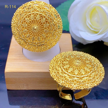 XUHUANG African Jewelry 24K Gold Color Large Women Rings Dubai Ethiopia Luxury Big Ring Suitable For Wedding And Party Gifts