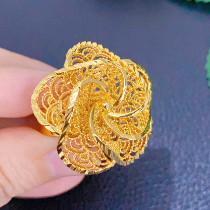 XUHUANG African Jewelry 24K Gold Color Large Women Rings Dubai Ethiopia Luxury Big Ring Suitable For Wedding And Party Gifts