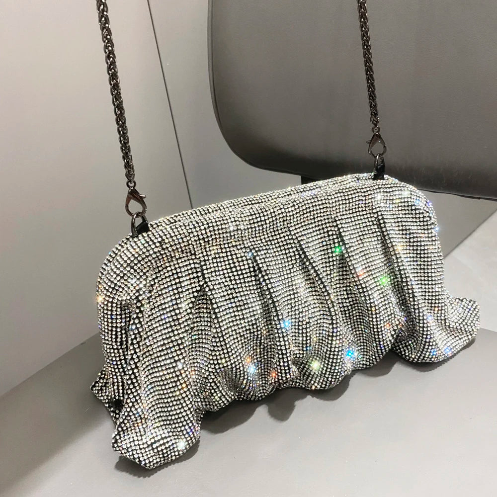 Shiny Rhinestones Handmade Evening Clutch Bags New Folds Purses and Handbags Luxury Designer Wedding Party High Quality