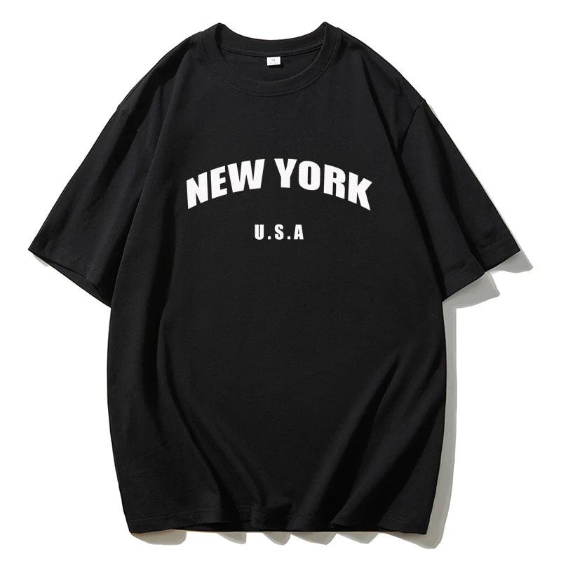 Blessyuki New York Letter Print T-shirts Female Summer Basic O-neck Tees Casual Retro Streetwear Ladies Harajuku Plus Size Tops