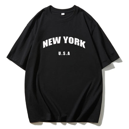 Blessyuki New York Letter Print T-shirts Female Summer Basic O-neck Tees Casual Retro Streetwear Ladies Harajuku Plus Size Tops