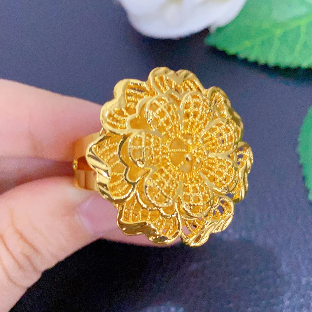 XUHUANG African Jewelry 24K Gold Color Large Women Rings Dubai Ethiopia Luxury Big Ring Suitable For Wedding And Party Gifts