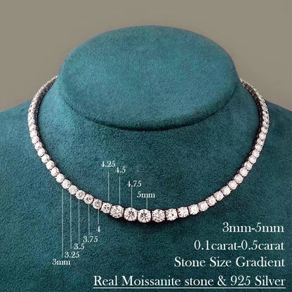 Full Moissanite Tennis Necklace with Certificate 3-5mm Size Gradient Diamond Necklaces for Women 925 Sterling Silver Neck Chain