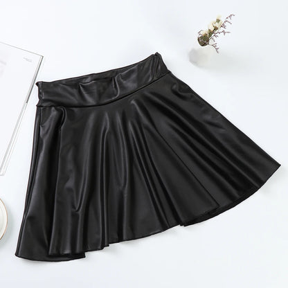 Women Faux Leather Skirts High Waist Elastic Mini High Waist Short Skirt Multipurpose For Skater Work Nightclub