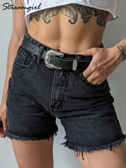 Streamgirl Blue Women's Denim Shorts Summer High Waist Casual Chic Loose Jean Shorts For Women Summer  Denim Short Femme